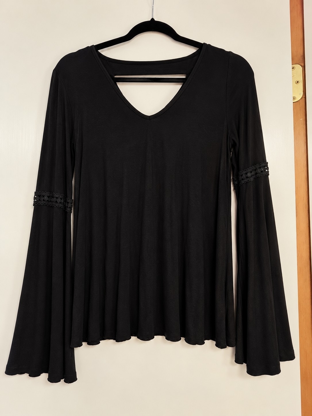 Hippie Rose Black Lace Bell Sleeve Top – Size Medium